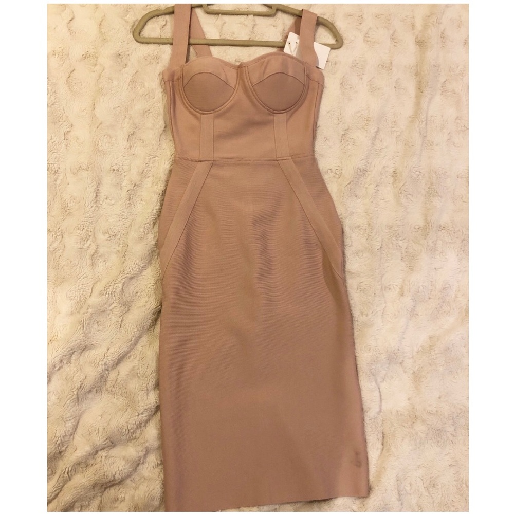Beige Heavy Bandage CutOut Midi Dress
